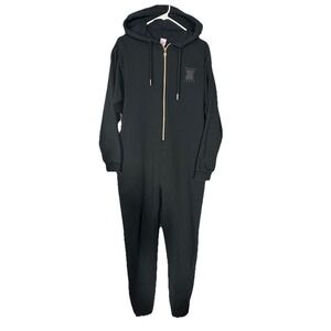 Savage X Fenty Oversized‎ Jumpsuit Coverall Womens Small 4-6 Black Zipper Hooded